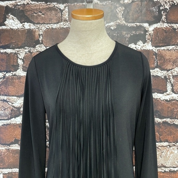 VELVET Dress Black Fringe Long Sleeves Round Neck Large - Picture 1 of 12